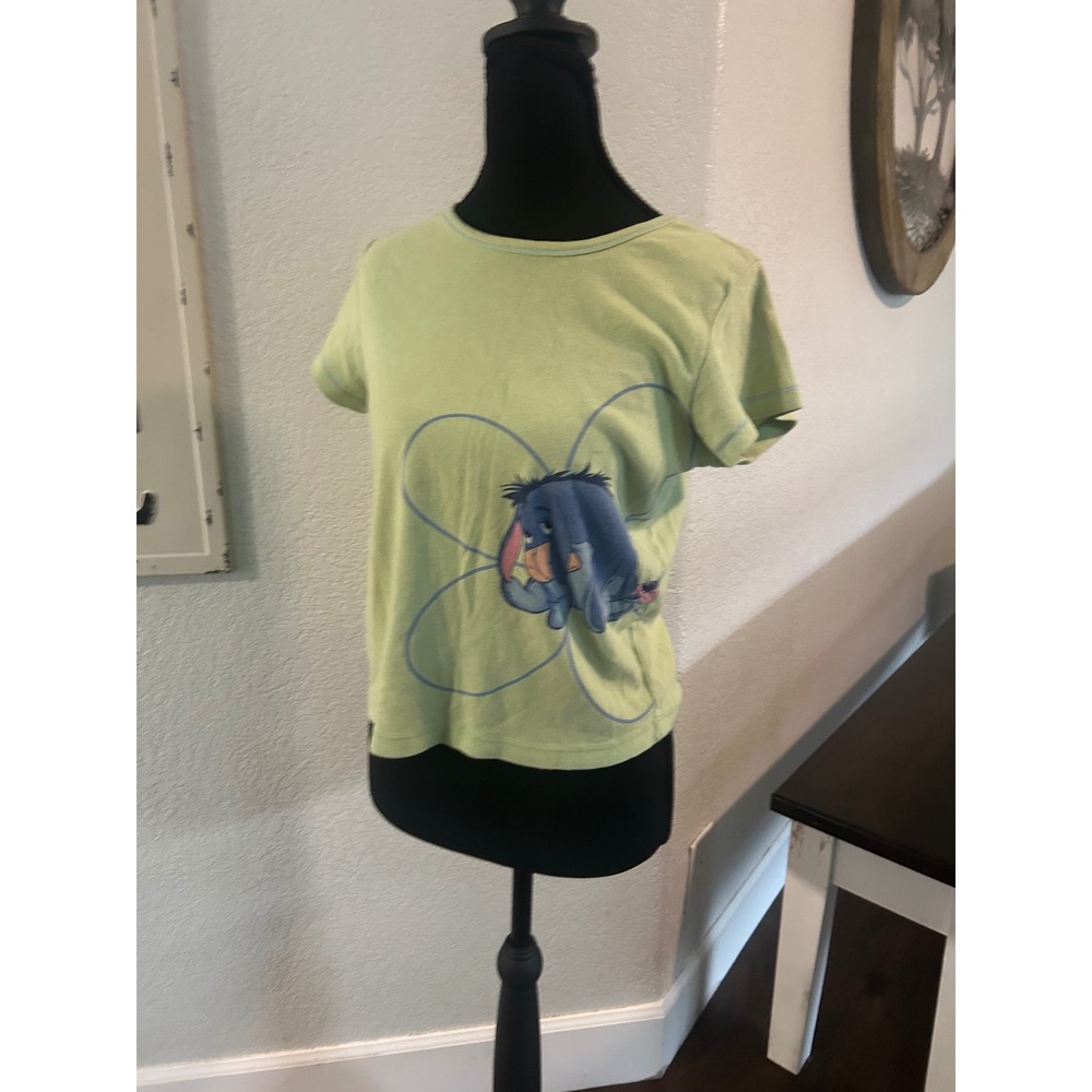 Vtg Disney Eeyore y2k T-Shirt Lime Green Cotton Winnie the Pooh Flower Tee M